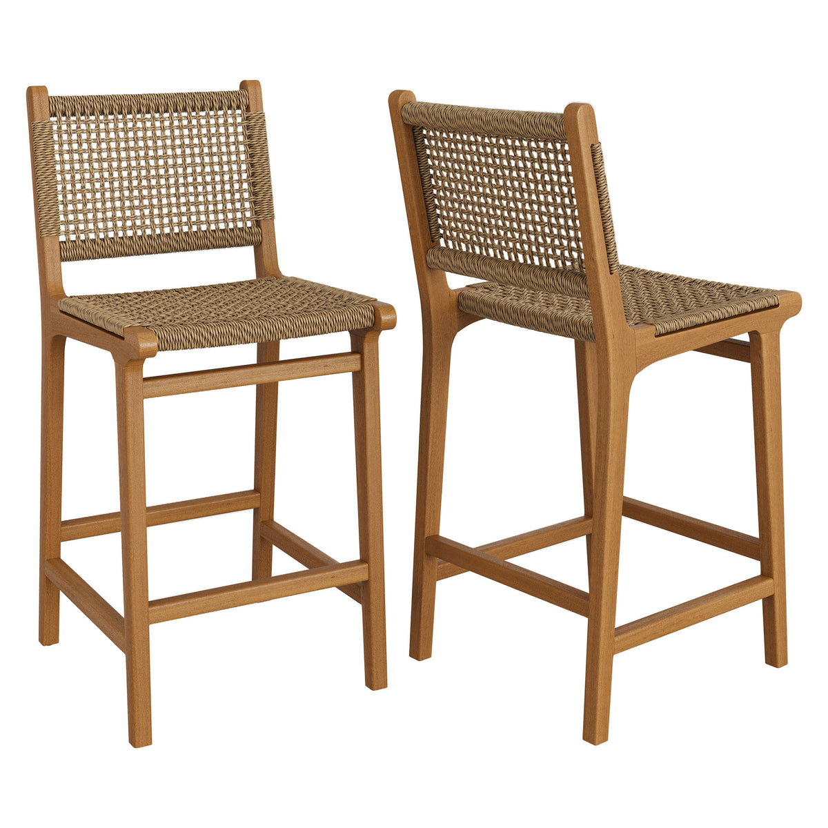 Rowe Outdoor Patio Teak Wood Counter Chairs Set of 2 - Natural