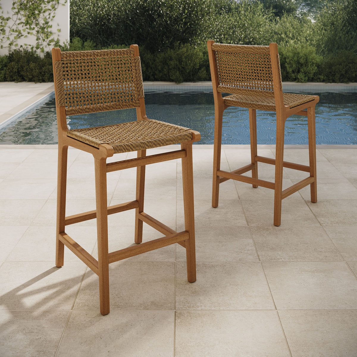 Rowe Outdoor Patio Teak Wood Counter Chairs Set of 2 - Natural
