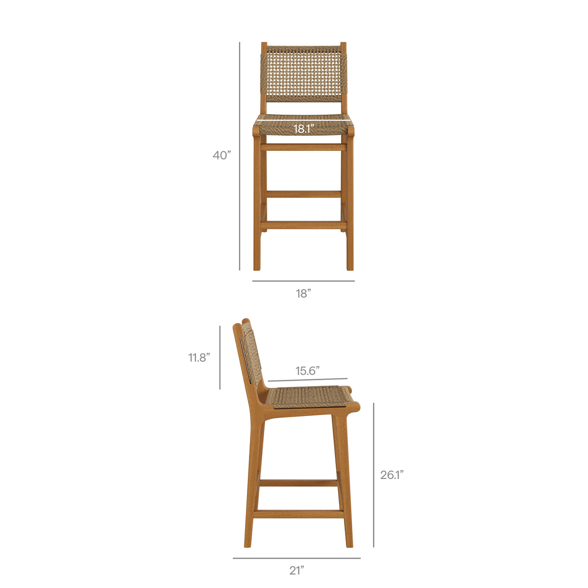 Rowe Outdoor Patio Teak Wood Counter Chairs Set of 2 - Natural