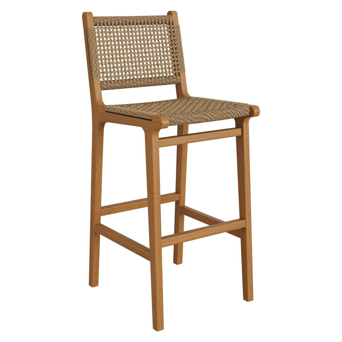 Rowe Outdoor Patio Teak Wood Bar Chairs Set of 2 - Natural