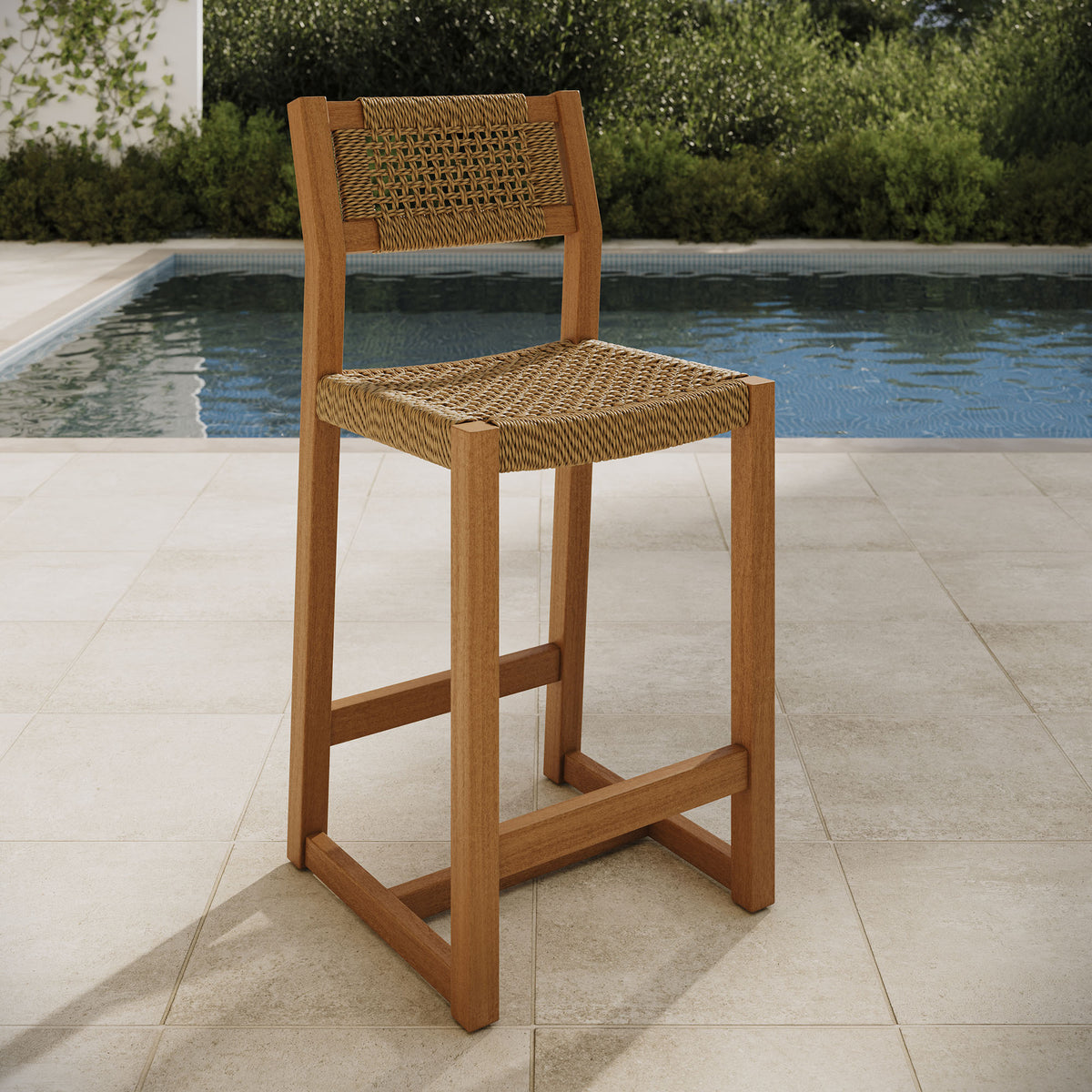 Reed 40 Inch Outdoor Patio Outdoor Teak Wood Counter Stool - Natural