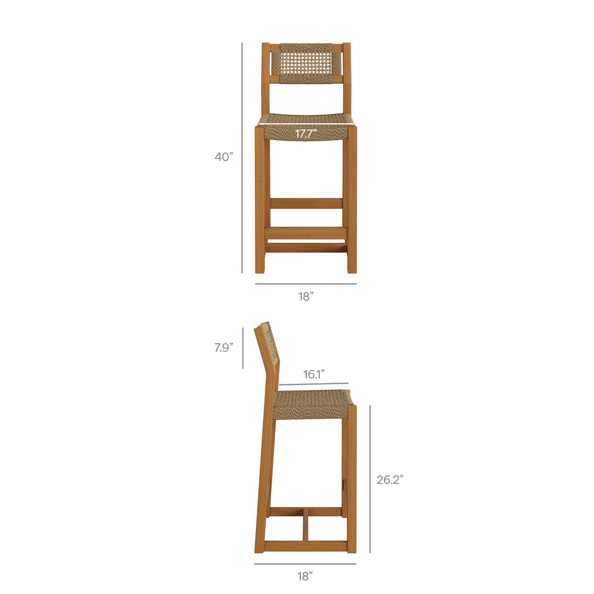 Reed 40 Inch Outdoor Patio Outdoor Teak Wood Counter Stool - Natural