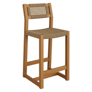 Reed 44 Inch Outdoor Patio Outdoor Teak Wood Rattan Bar Stool - Natural