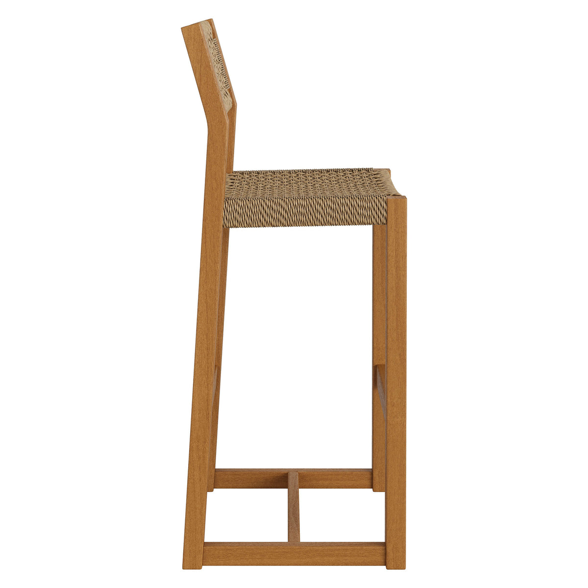 Reed 44 Inch Outdoor Patio Outdoor Teak Wood Rattan Bar Stool - Natural
