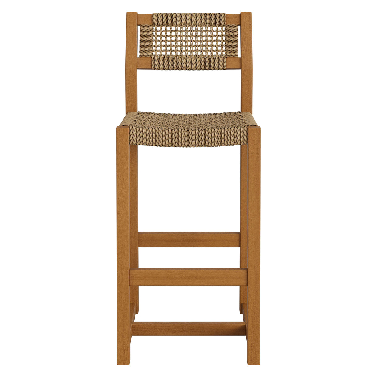Reed 44 Inch Outdoor Patio Outdoor Teak Wood Rattan Bar Stool - Natural