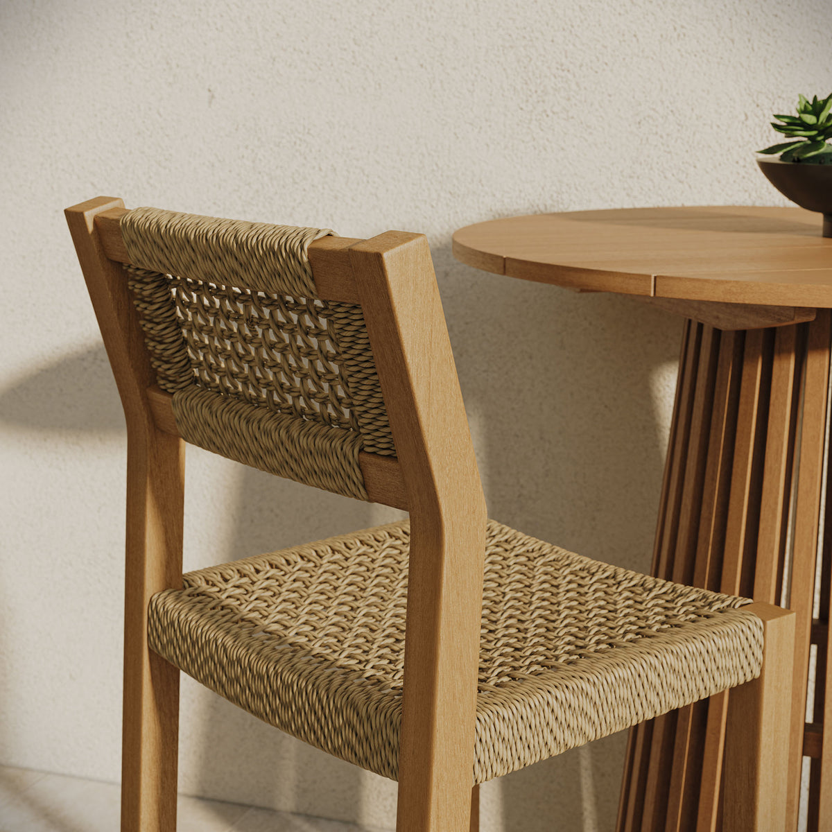 Reed 44 Inch Outdoor Patio Outdoor Teak Wood Rattan Bar Stool - Natural