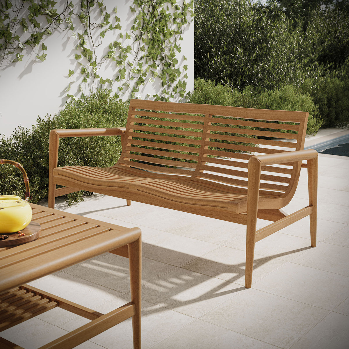 Hayden 56 Inch Outdoor Patio Teak Wood Loveseat - Natural