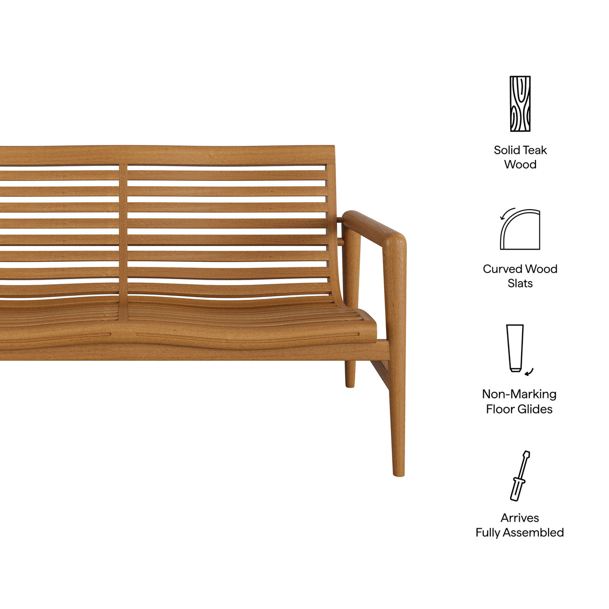 Hayden 56 Inch Outdoor Patio Teak Wood Loveseat - Natural