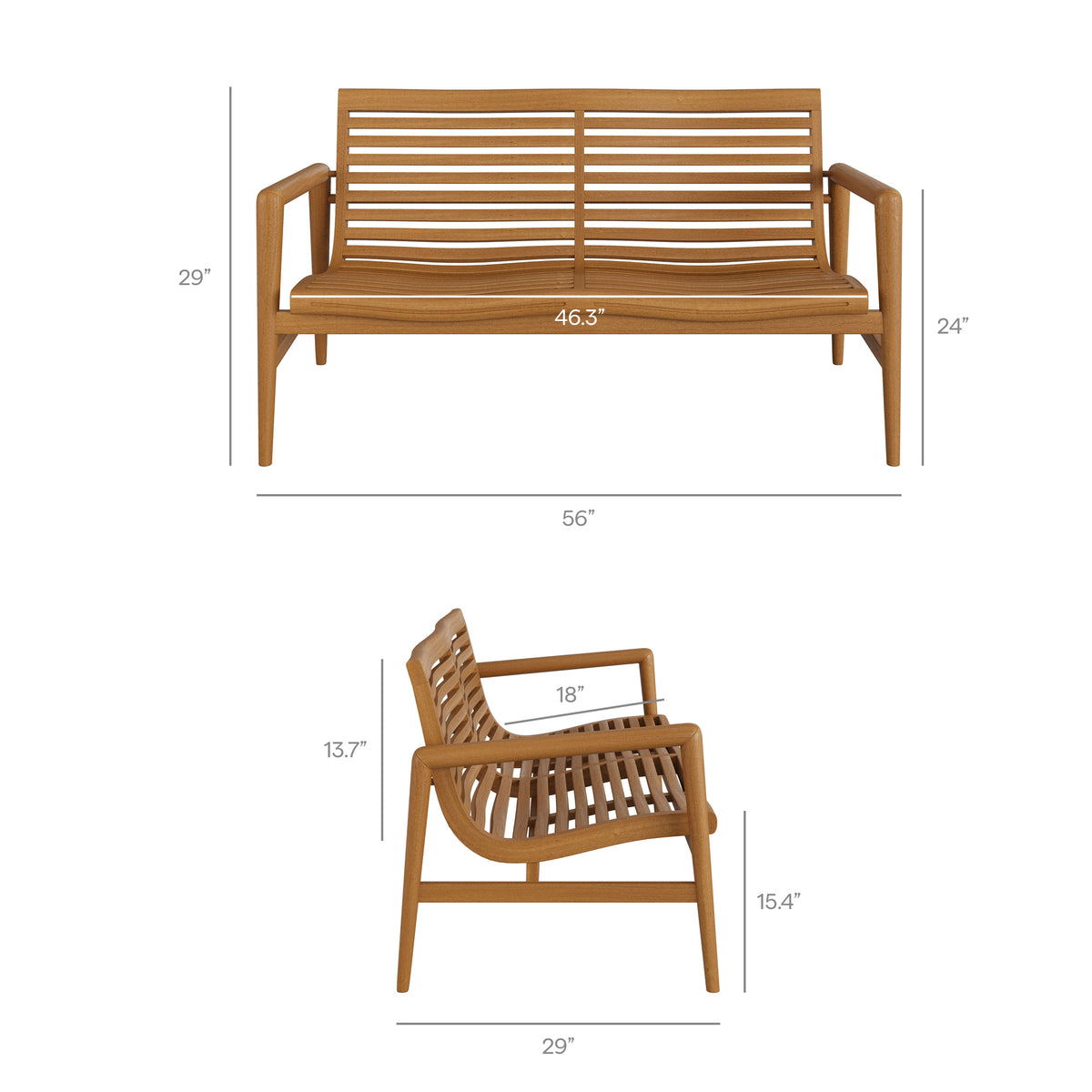 Hayden 56 Inch Outdoor Patio Teak Wood Loveseat - Natural