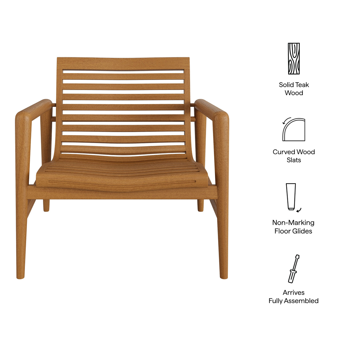 Hayden Outdoor Patio Teak Wood Armchair - Natural