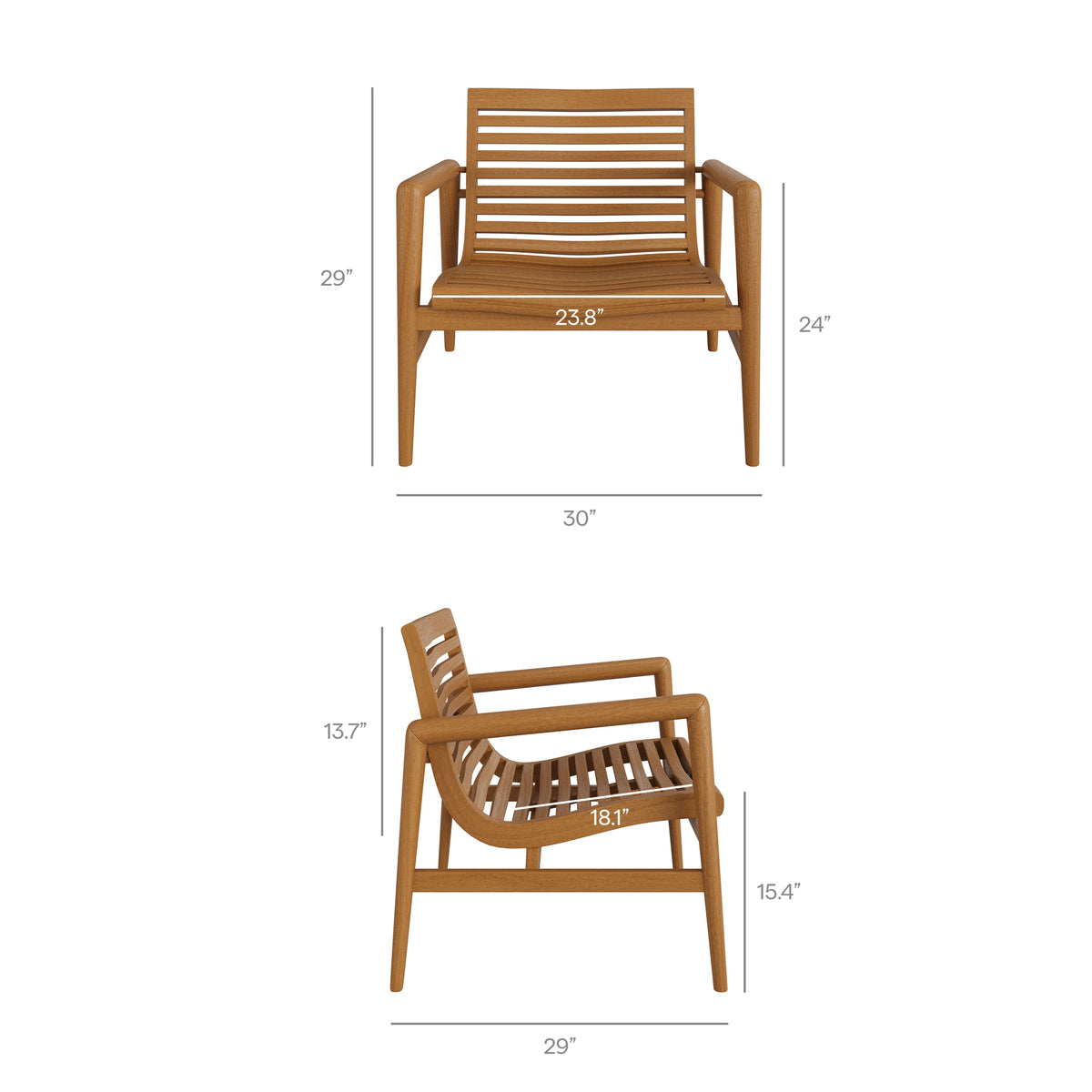 Hayden Outdoor Patio Teak Wood Armchair - Natural