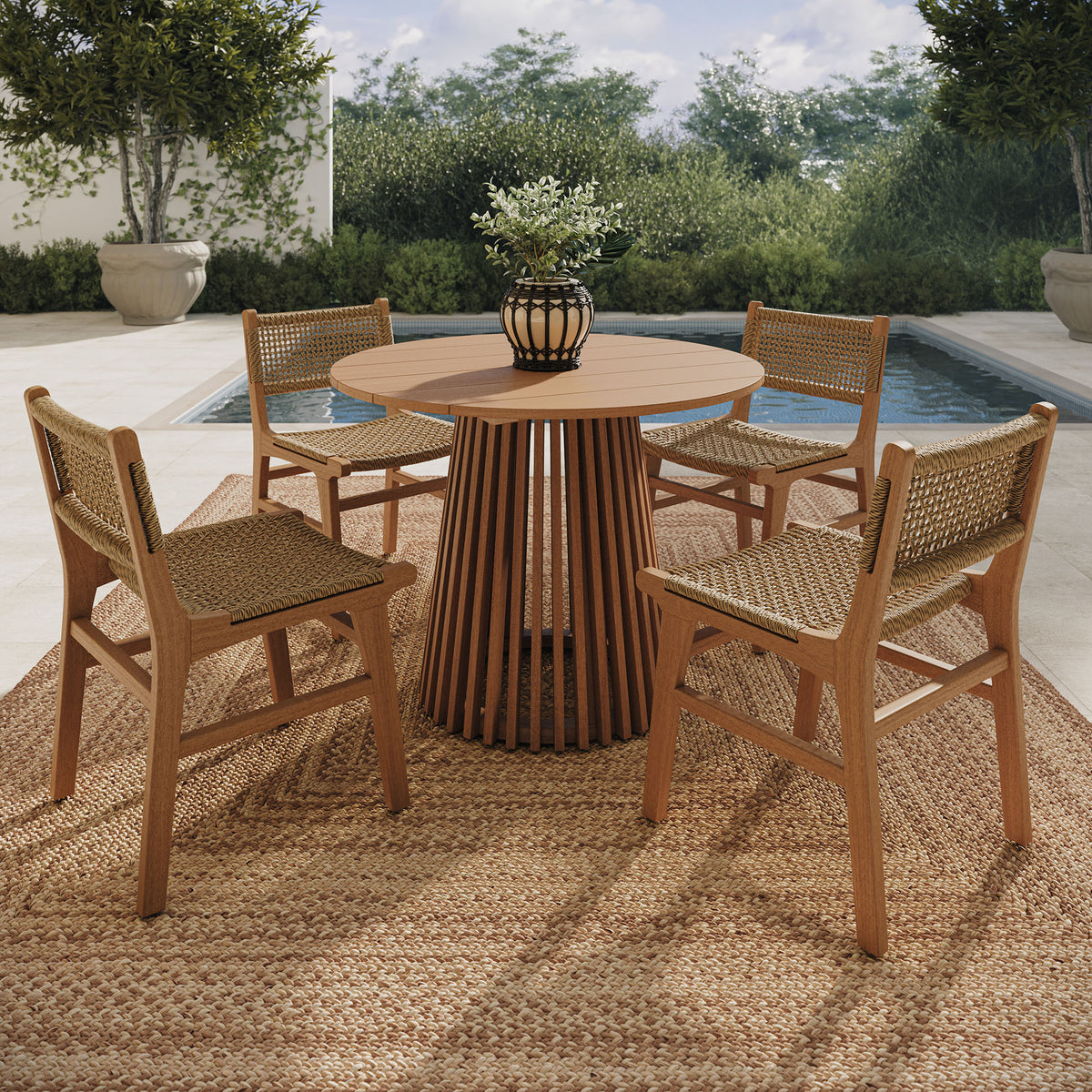 Rowe 5-Piece Outdoor Patio Teak Wood Dining Set - Natural