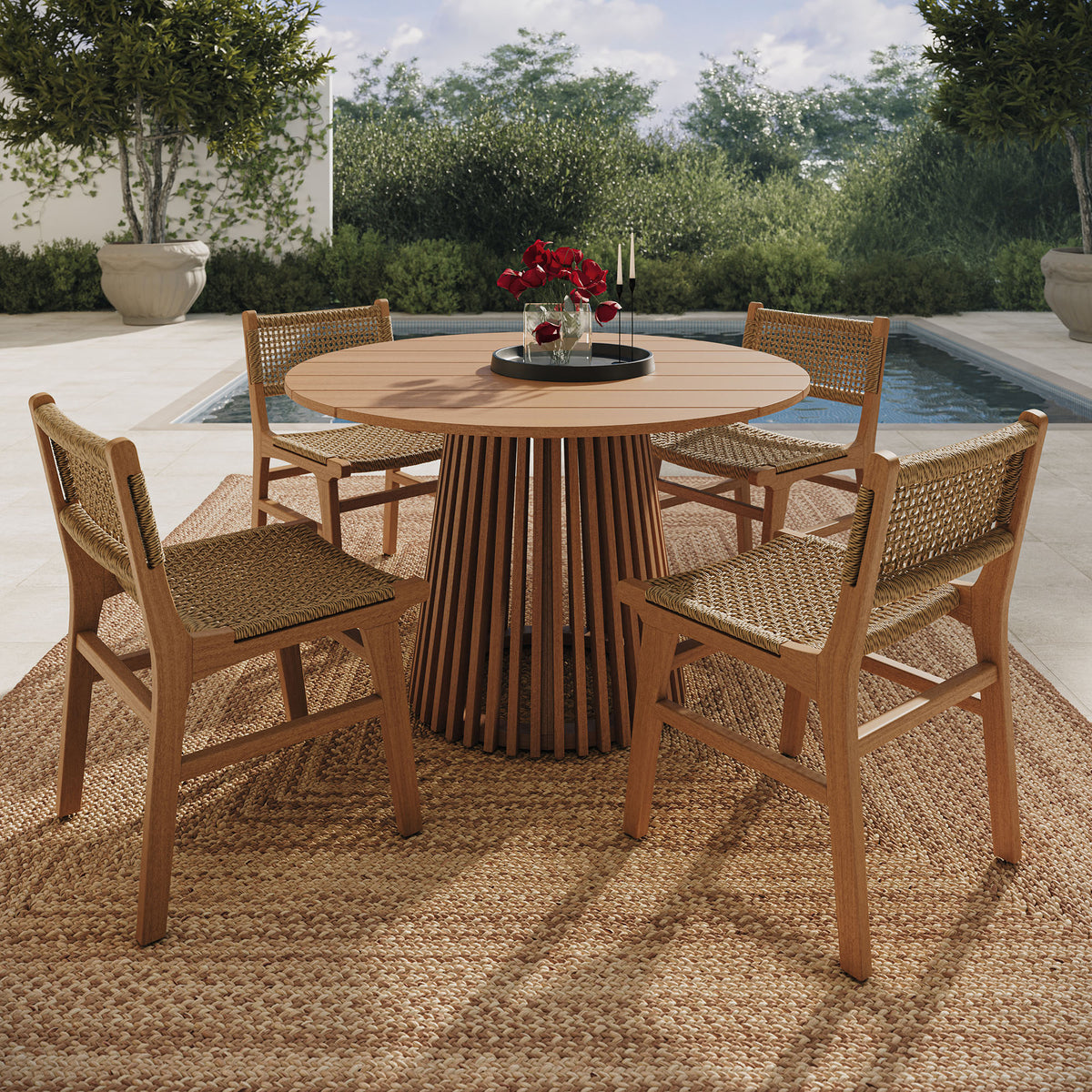 Rowe 5-Piece Outdoor Patio Teak Wood Dining Set - Natural