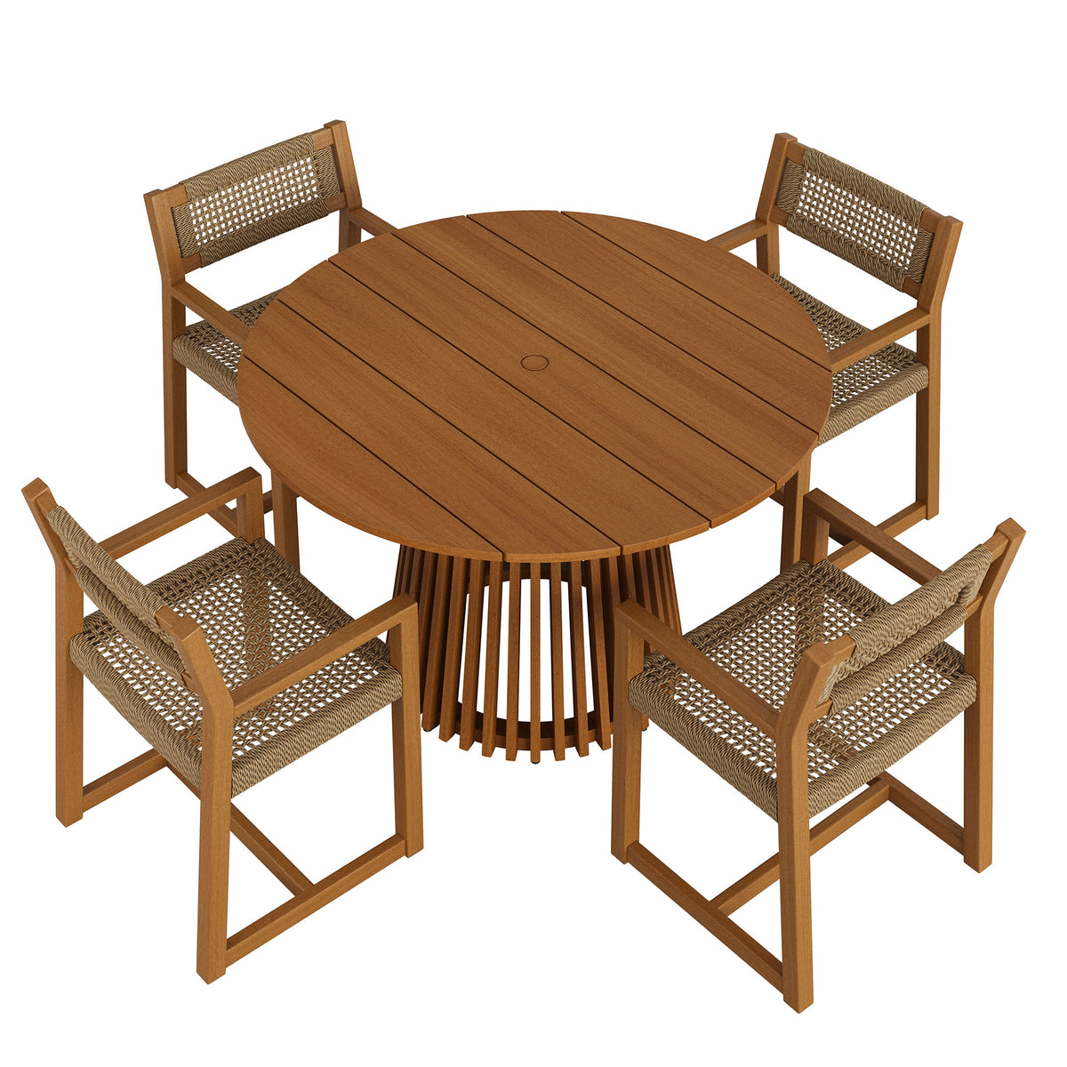 Reed 5-Piece Outdoor Patio Teak Wood Dining Set - Natural