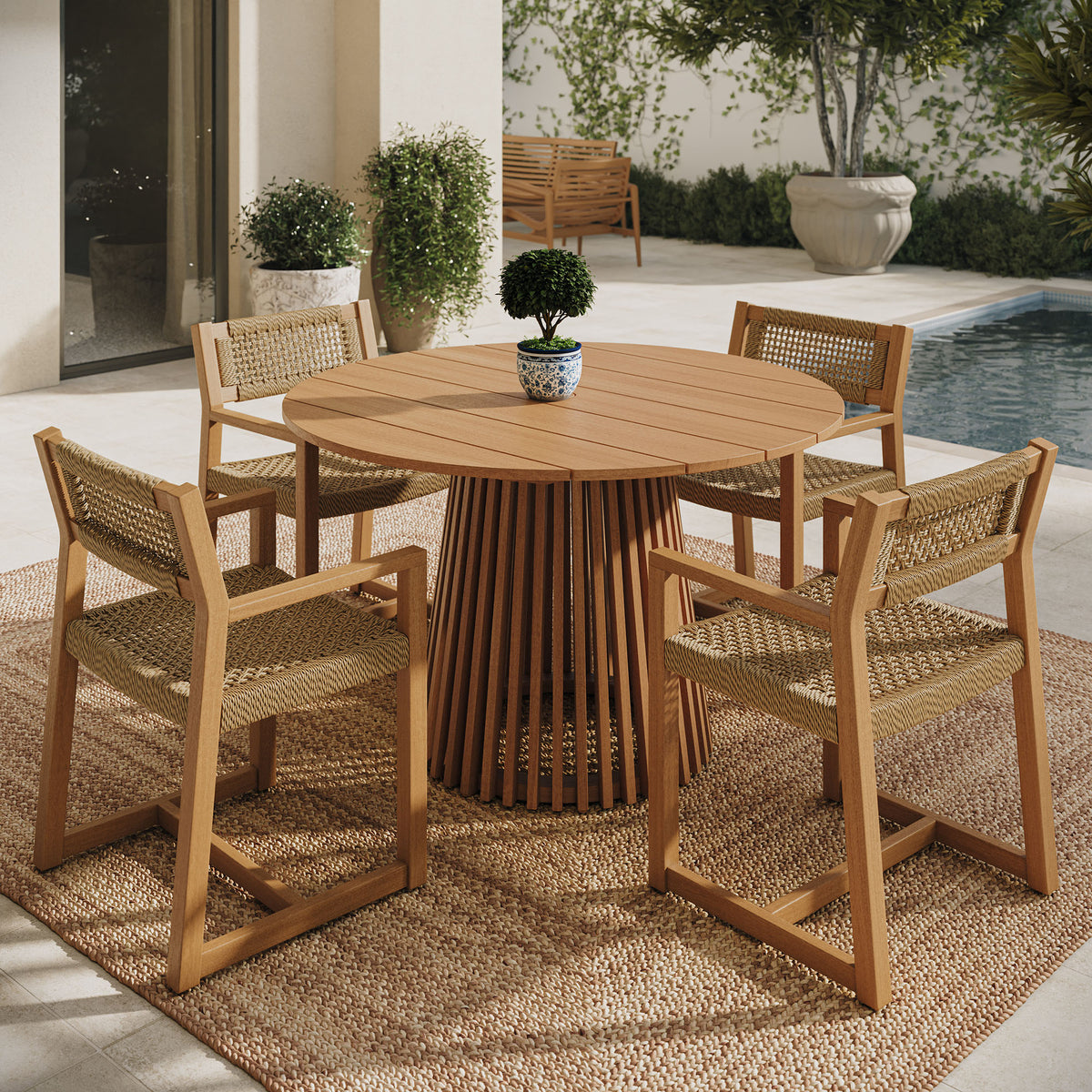 Reed 5-Piece Outdoor Patio Teak Wood Dining Set - Natural