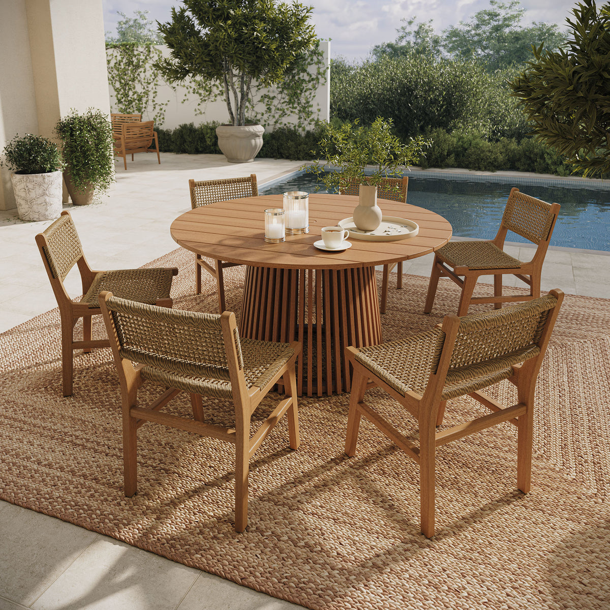 Rowe 7-Piece Outdoor Patio Teak Wood Dining Set - Natural