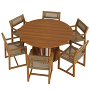 Reed 7-Piece Outdoor Patio Teak Wood Dining Set - Natural