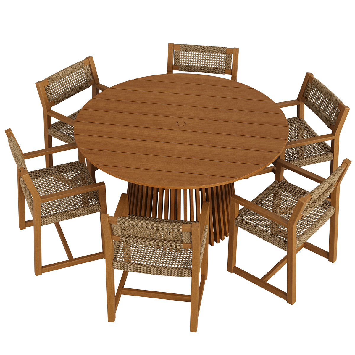 Reed 7-Piece Outdoor Patio Teak Wood Dining Set - Natural