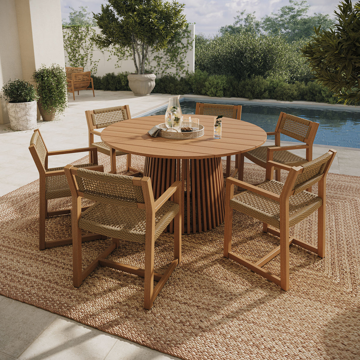 Reed 7-Piece Outdoor Patio Teak Wood Dining Set - Natural