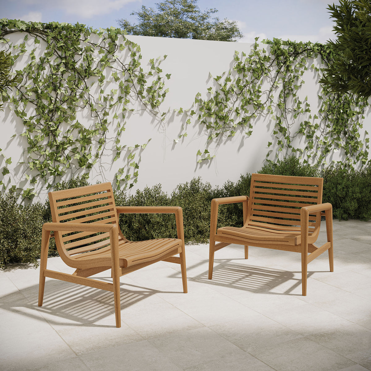 Hayden Outdoor Patio Teak Wood Armchairs Set of 2 - Natural