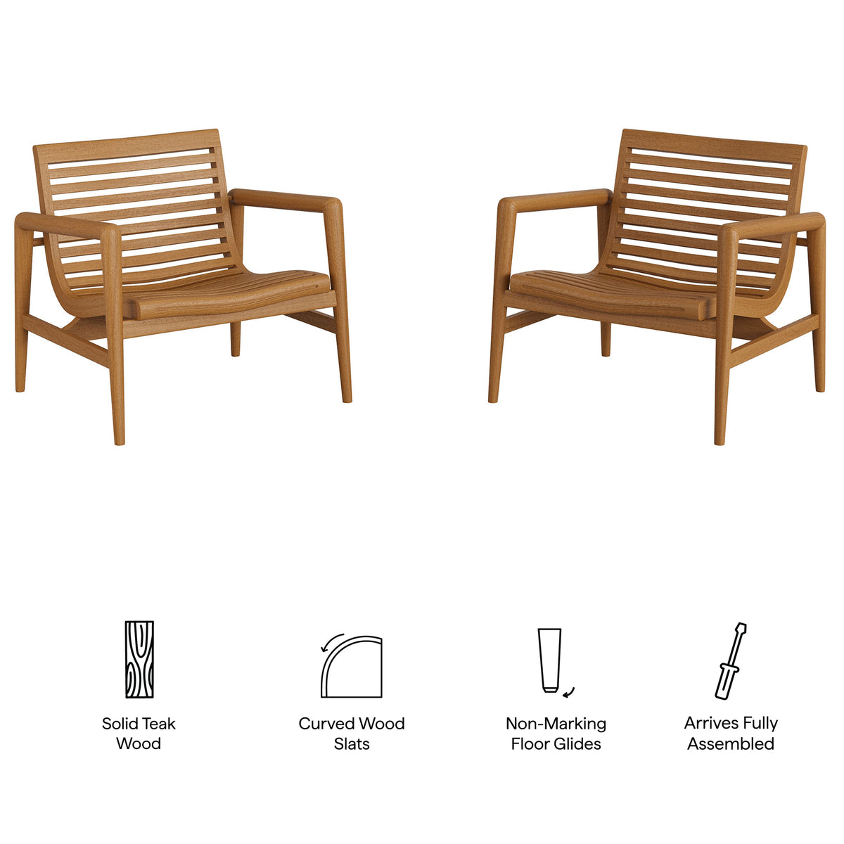 Hayden Outdoor Patio Teak Wood Armchairs Set of 2 - Natural