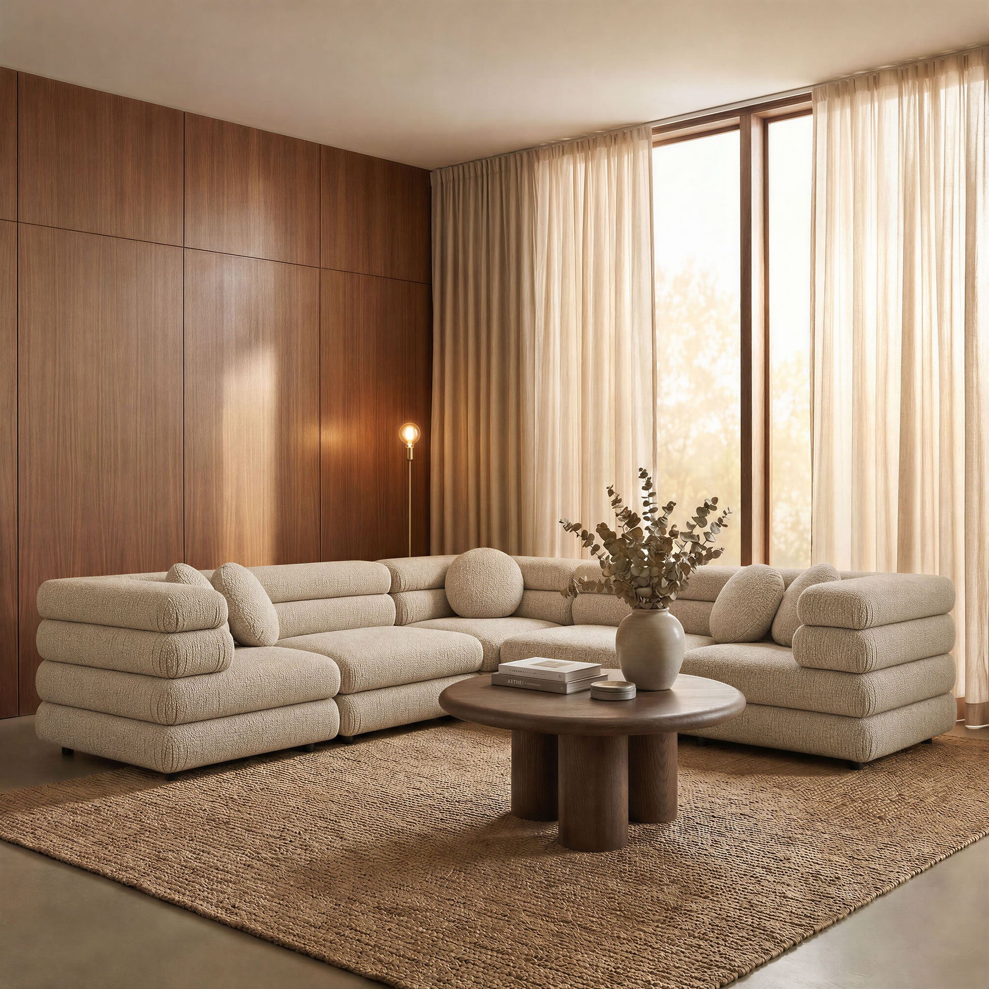 Jubilee 5-Piece Upholstered Modular L-Shaped Sofa Set - Linen