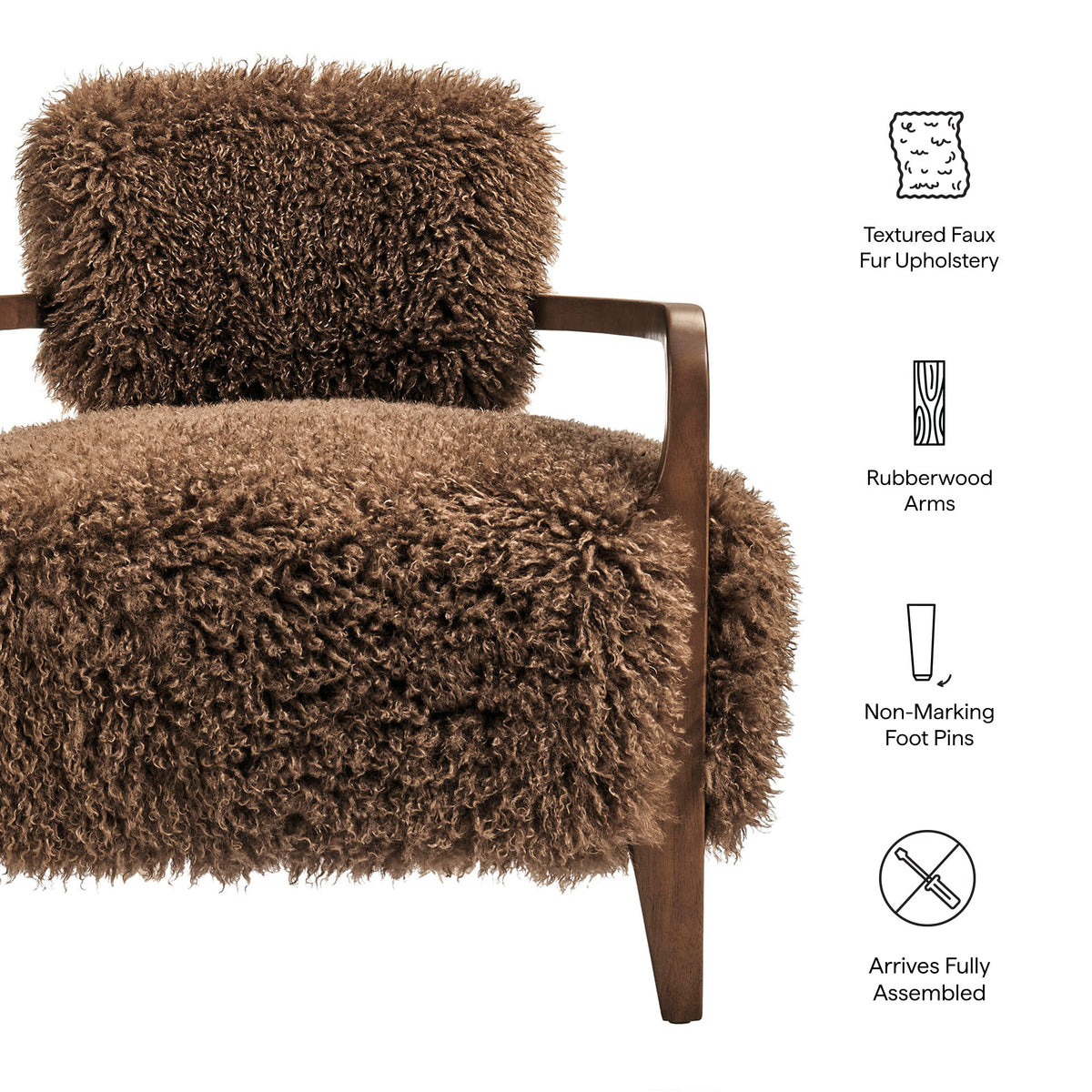Zinnia Faux Fur Accent Chair - Brown
