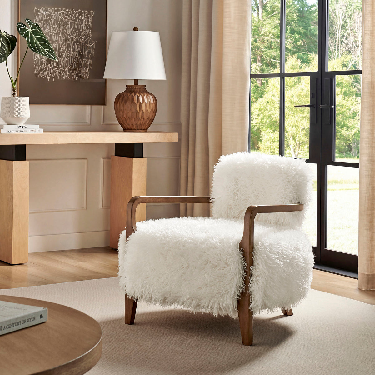 Zinnia Faux Fur Accent Chair - White