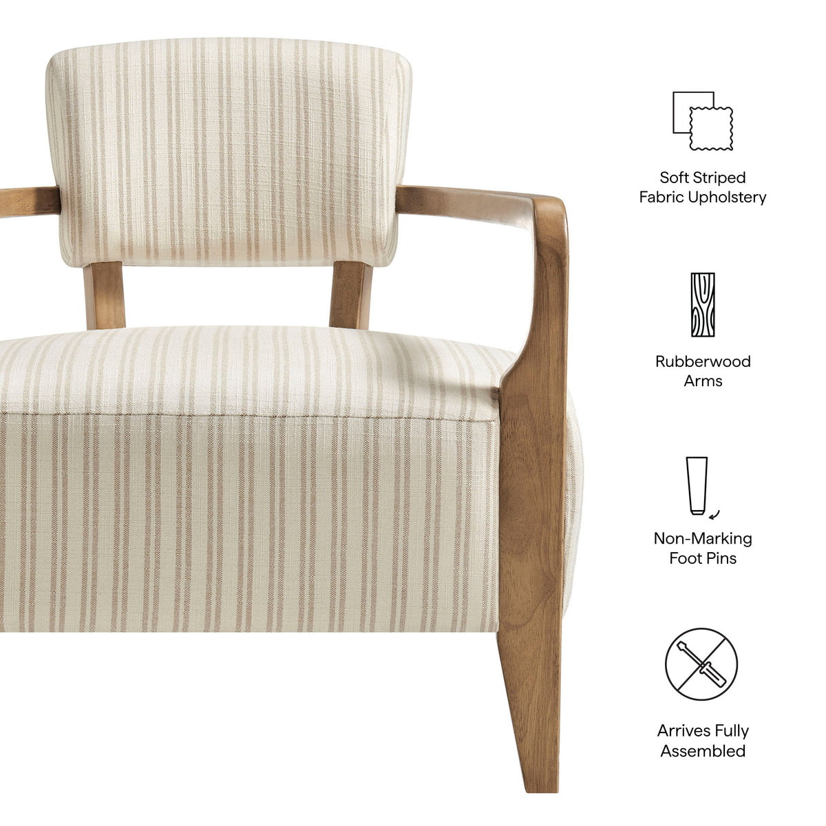 Zinnia Striped Fabric Upholstered Accent Chair - Oatmeal Stripe