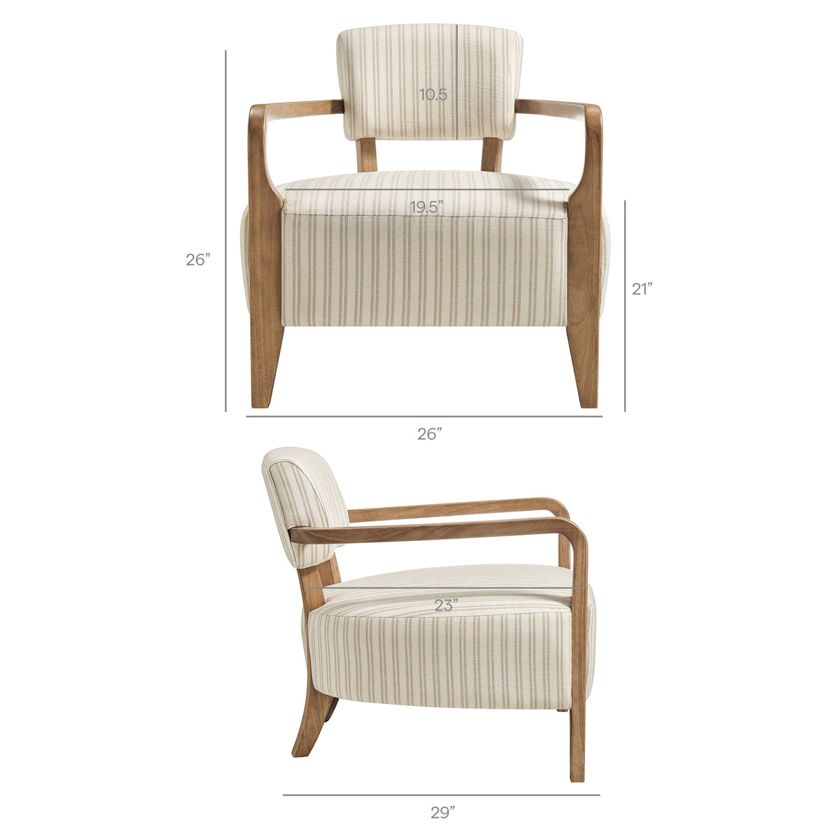 Zinnia Striped Fabric Upholstered Accent Chair - Oatmeal Stripe