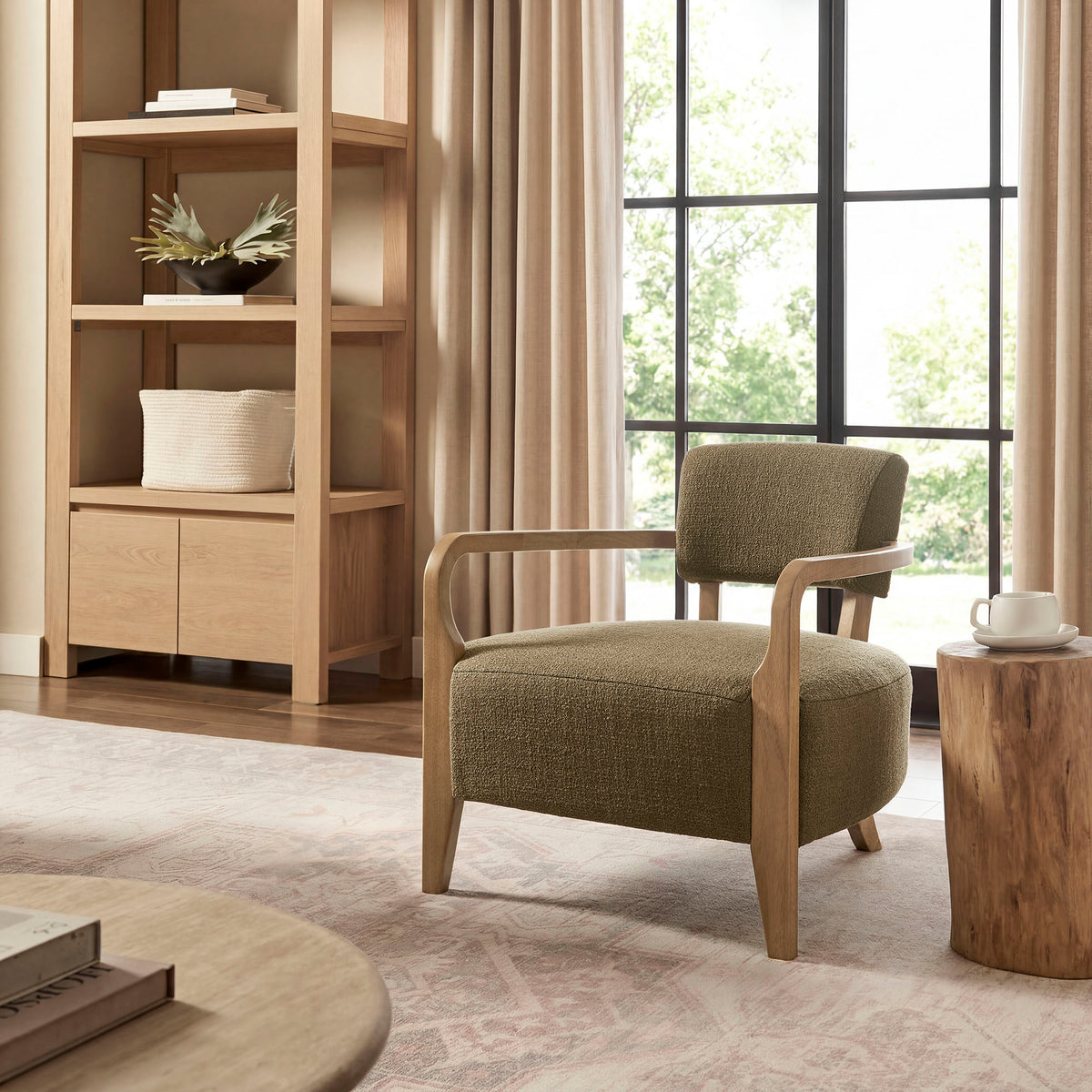 Zinnia Linen Blend Accent Chair - Olive