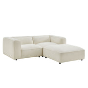 Auren 3 Piece Lattice Bouclé Upholstered Modular Loveseat with Ottoman - Cream