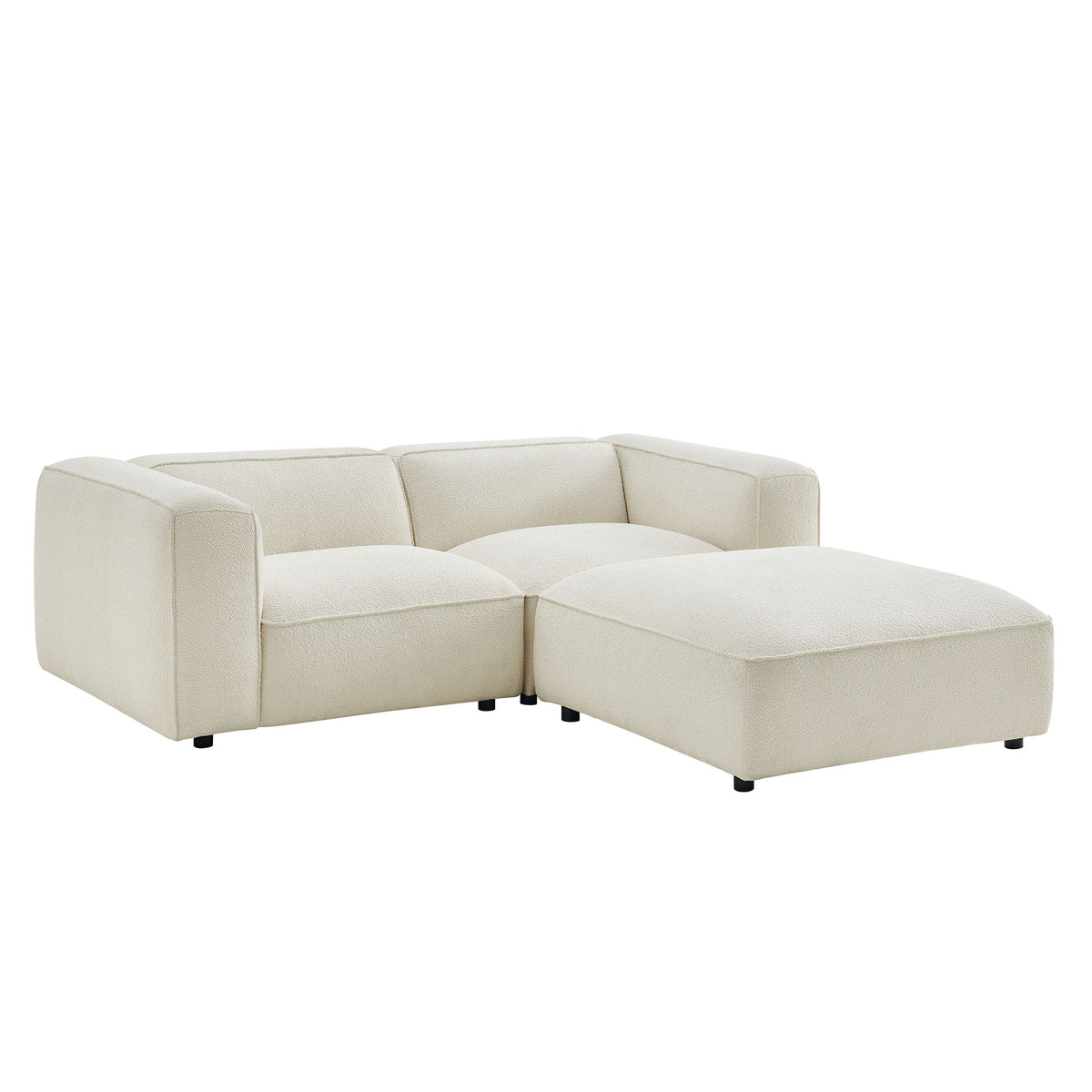 Auren 3 Piece Lattice Bouclé Upholstered Modular Loveseat with Ottoman - Cream