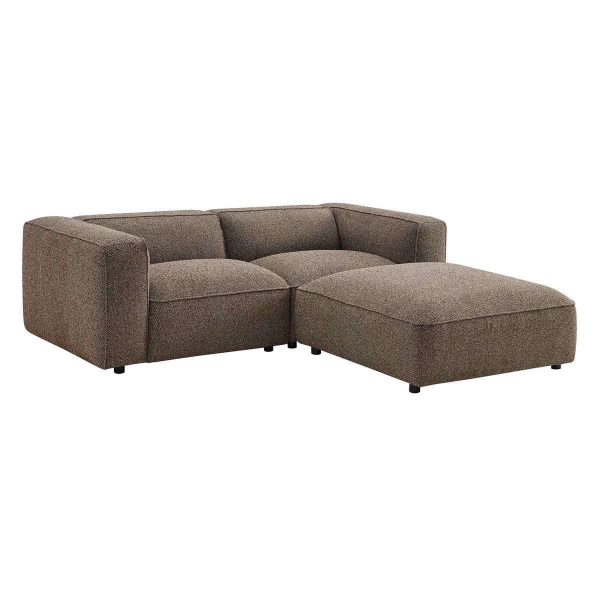 Auren 3 Piece Lattice Bouclé Upholstered Modular Loveseat with Ottoman - Earth