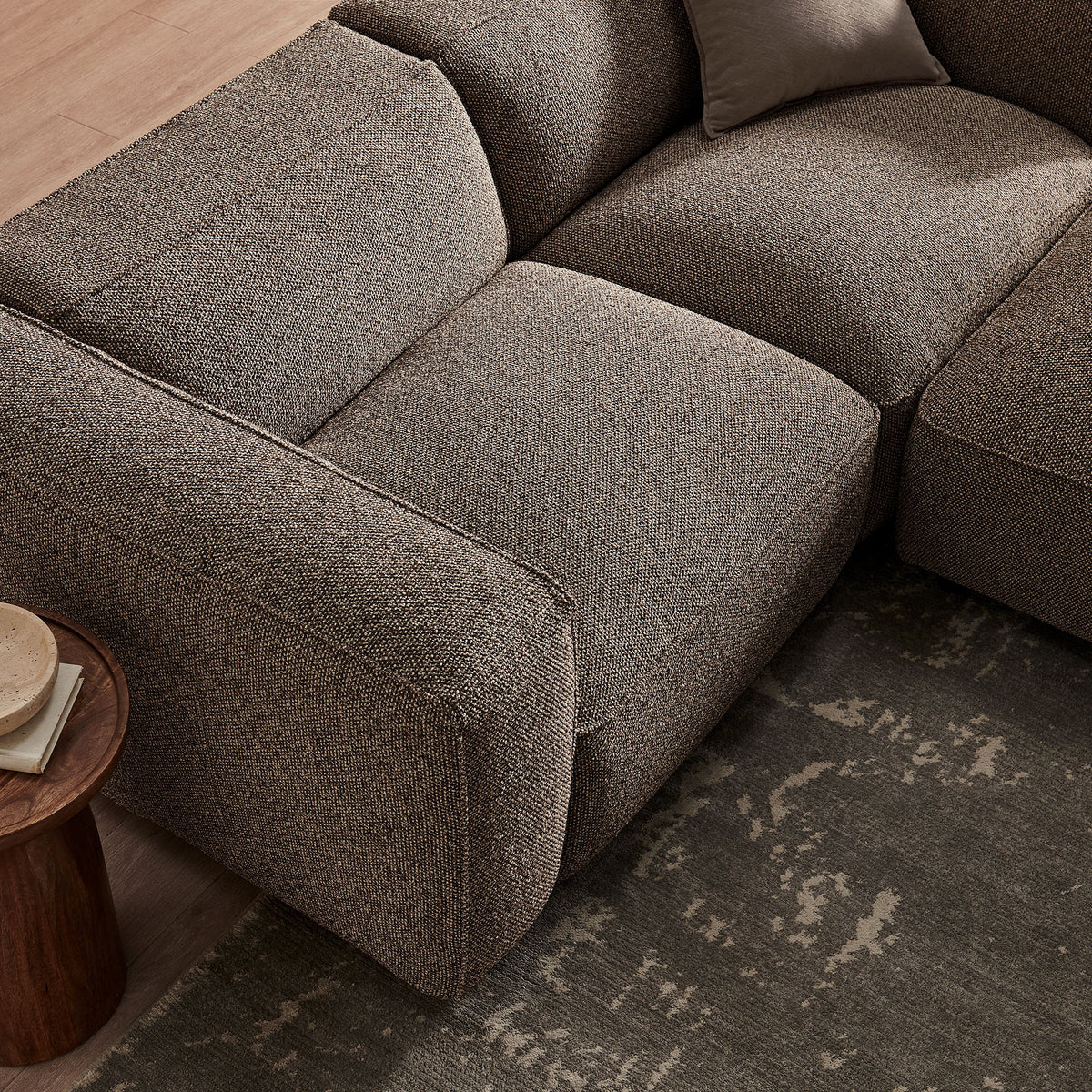 Auren 3 Piece Lattice Bouclé Upholstered Modular Loveseat with Ottoman - Earth