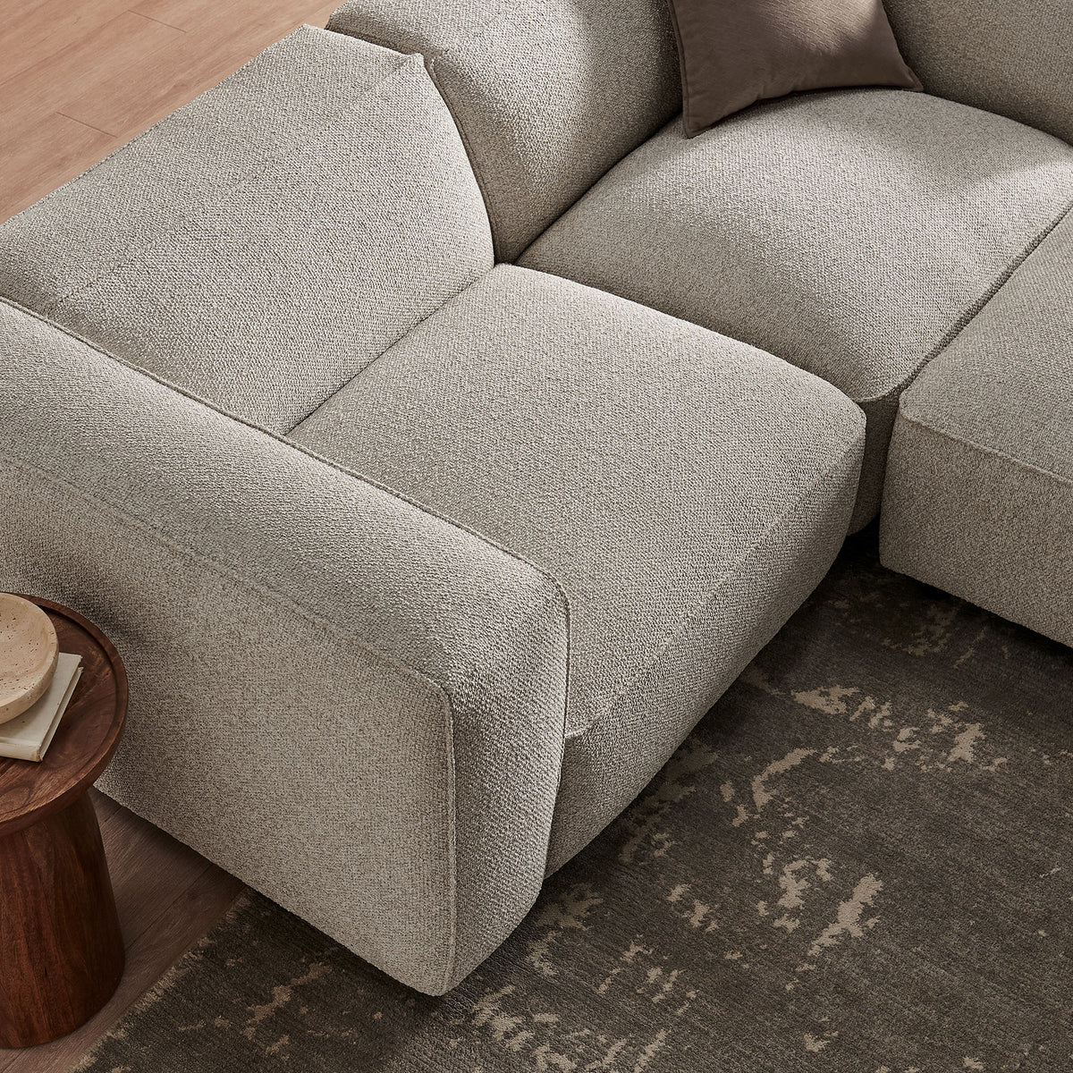 Auren 3 Piece Lattice Bouclé Upholstered Modular Loveseat with Ottoman - Fog