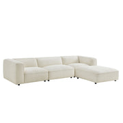 Auren 4 Piece Lattice Bouclé Upholstered Modular Sofa with Ottoman - Cream
