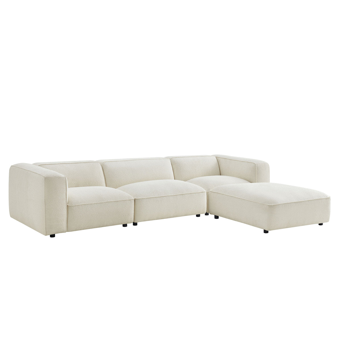 Auren 4 Piece Lattice Bouclé Upholstered Modular Sofa with Ottoman - Cream