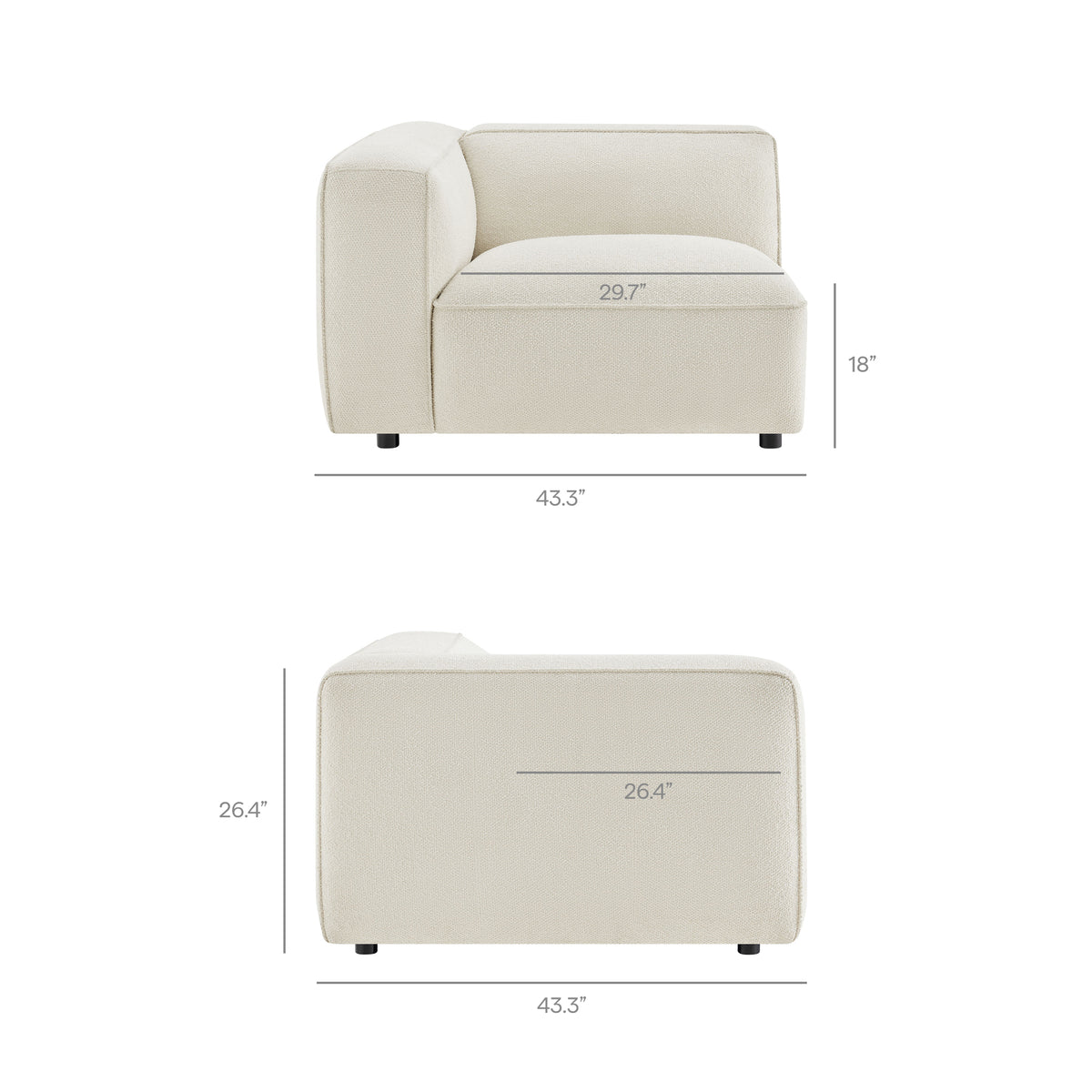 Auren 4 Piece Lattice Bouclé Upholstered Modular Sofa with Ottoman - Cream