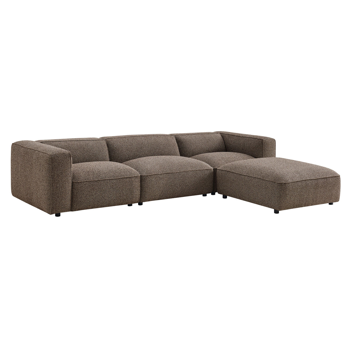 Auren 4 Piece Lattice Bouclé Upholstered Modular Sofa with Ottoman - Earth