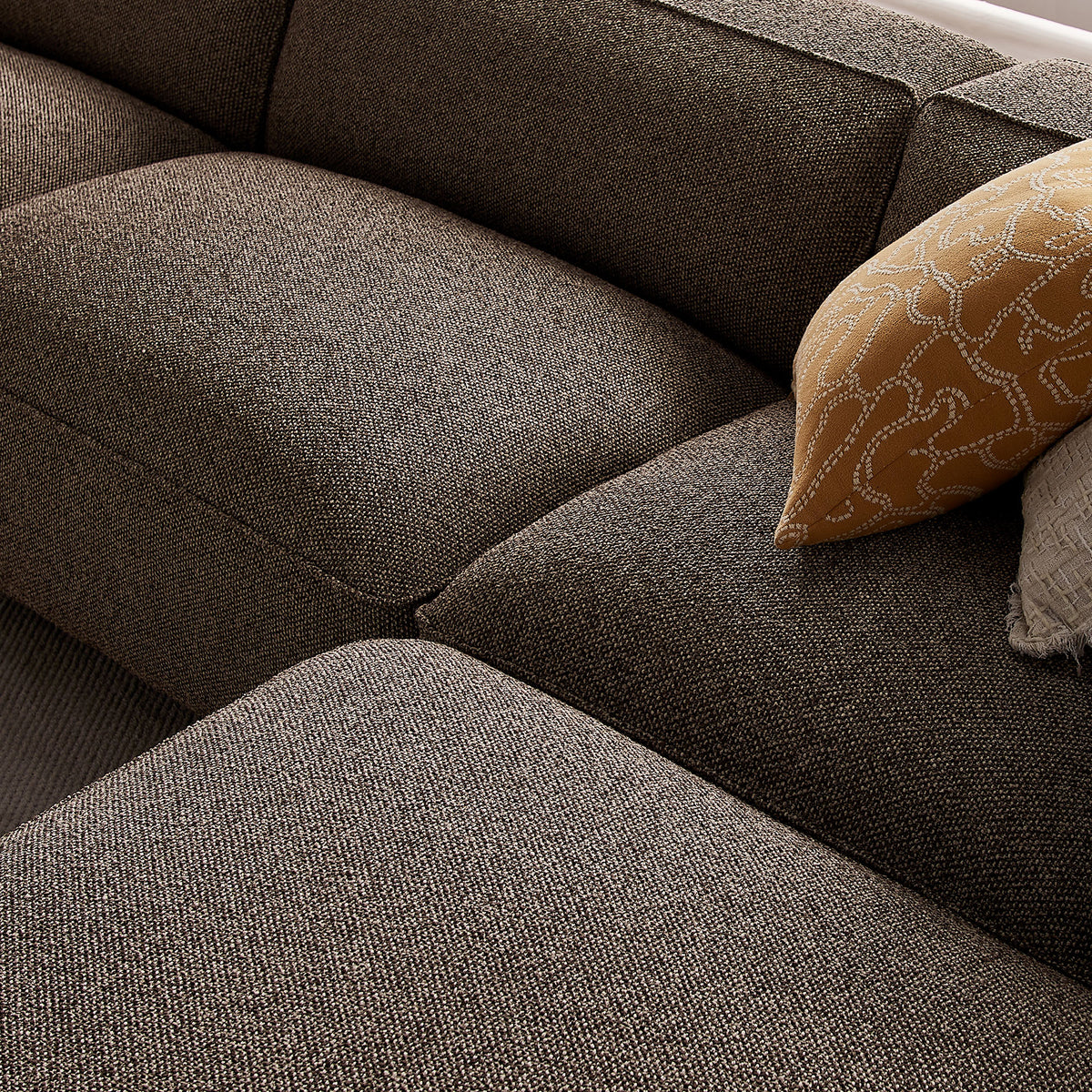 Auren 4 Piece Lattice Bouclé Upholstered Modular Sofa with Ottoman - Earth