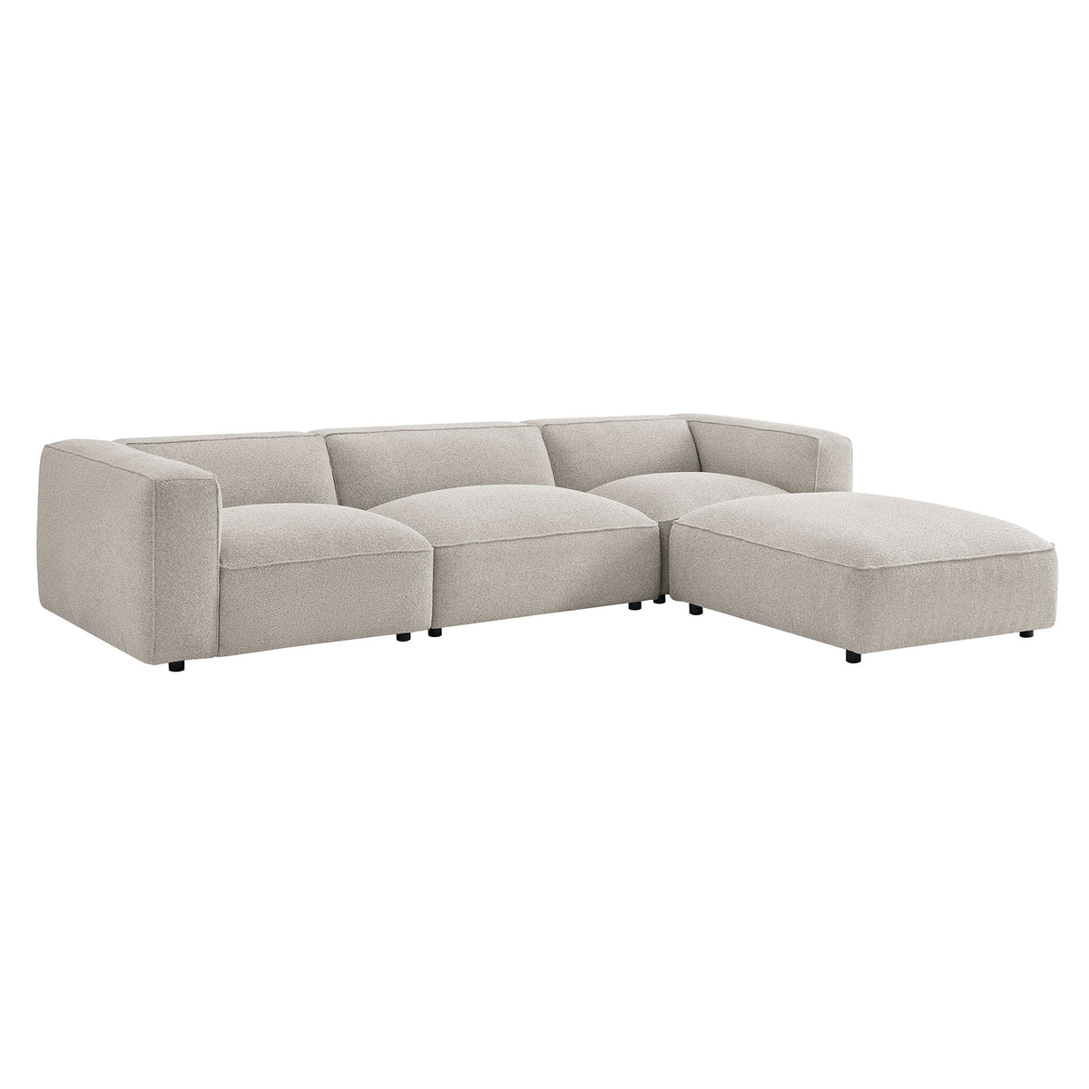 Auren 4 Piece Lattice Bouclé Upholstered Modular Sofa with Ottoman - Fog