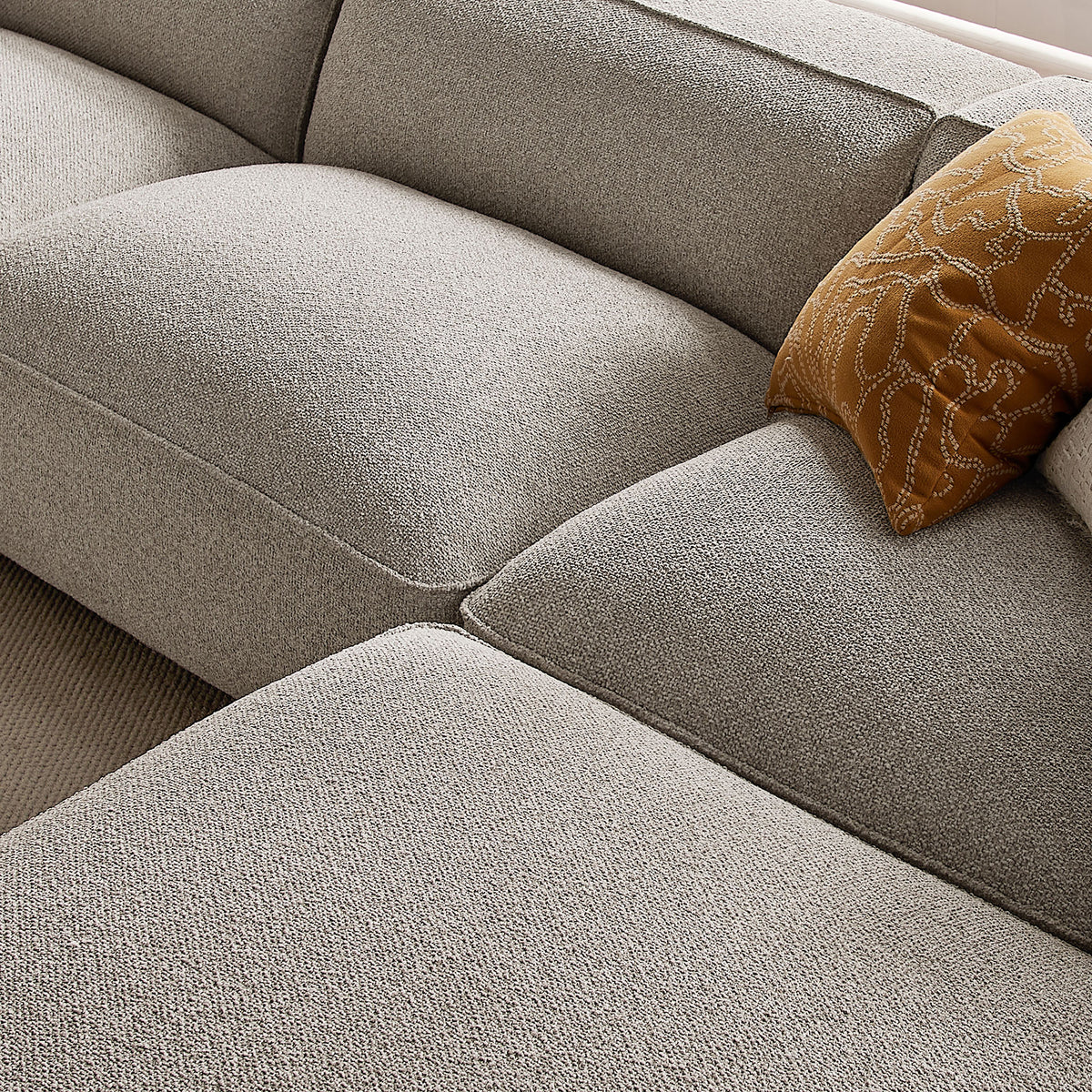Auren 4 Piece Lattice Bouclé Upholstered Modular Sofa with Ottoman - Fog