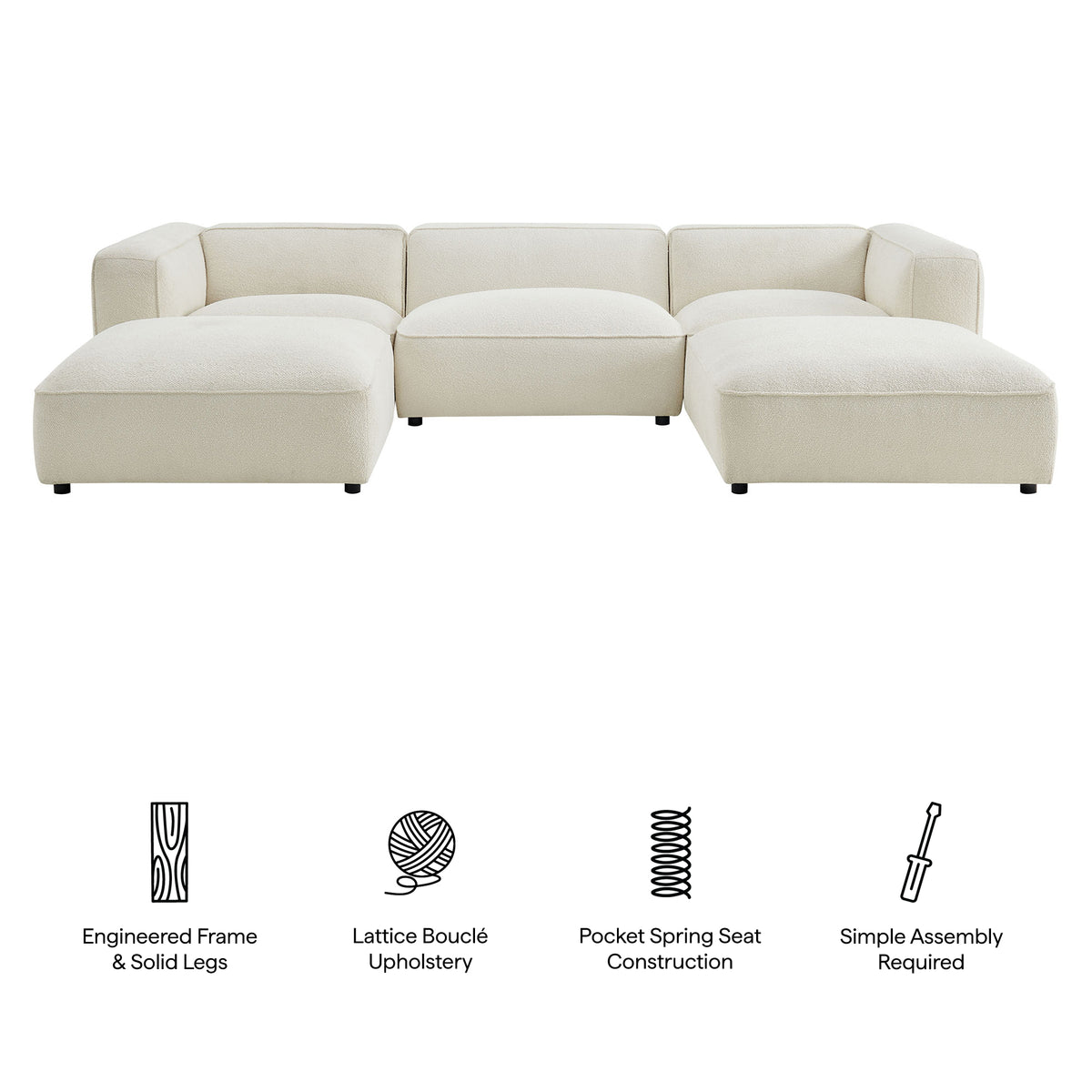 Auren 5 Piece Lattice Bouclé Upholstered Modular Sectional - Cream
