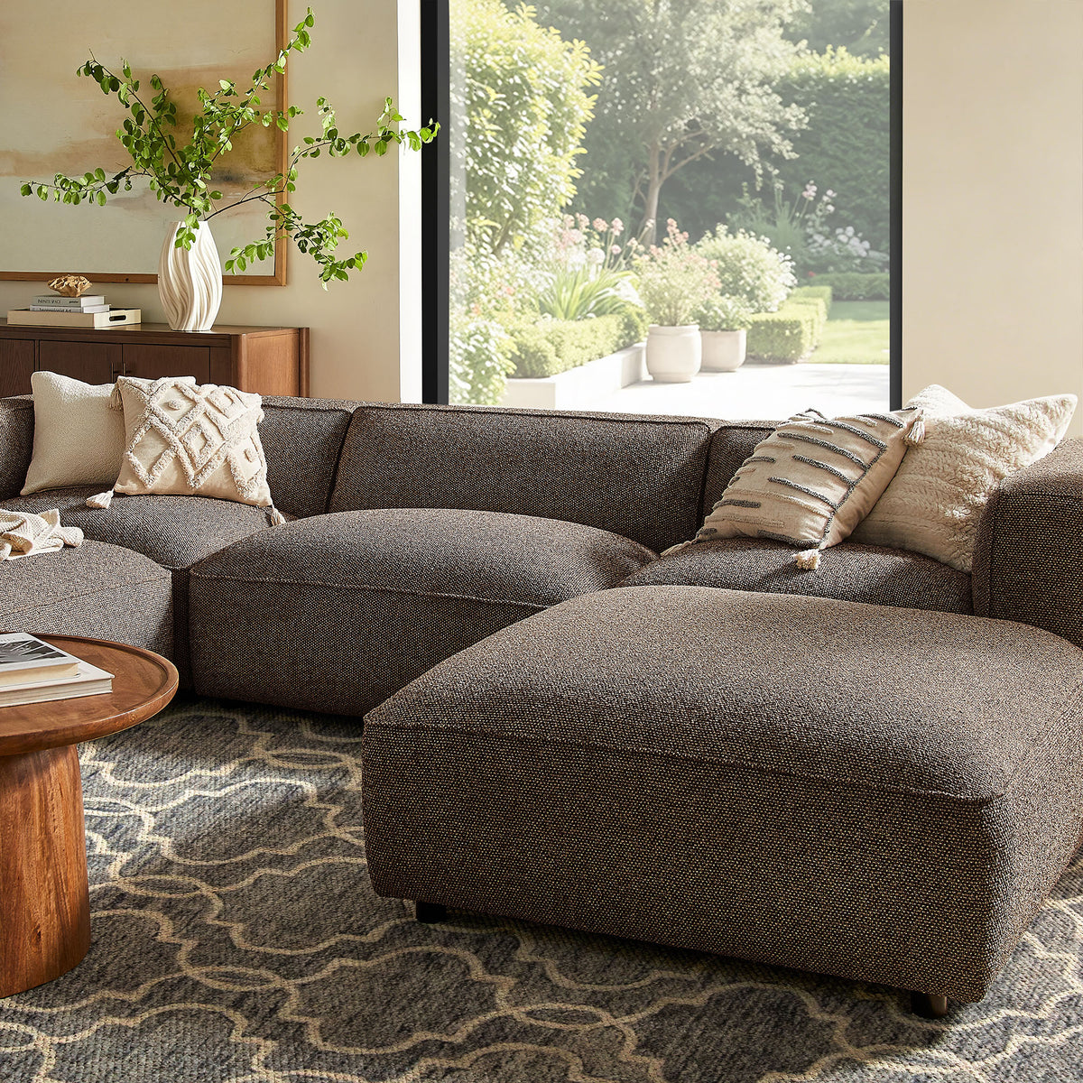 Auren 5 Piece Lattice Bouclé Upholstered Modular Sectional - Earth
