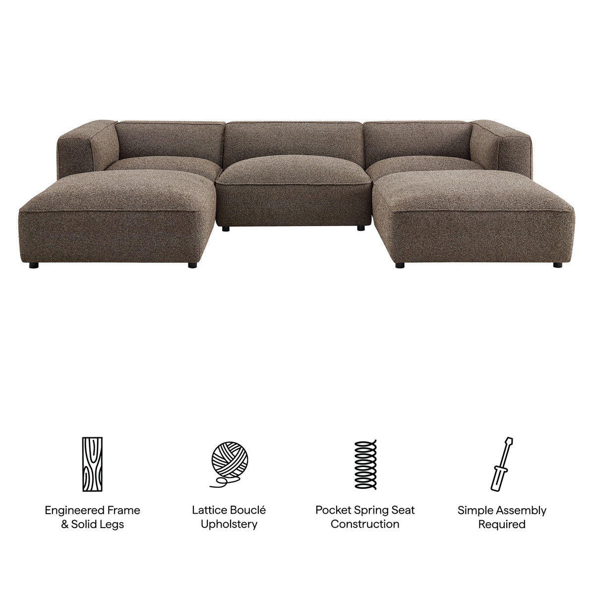 Auren 5 Piece Lattice Bouclé Upholstered Modular Sectional - Earth