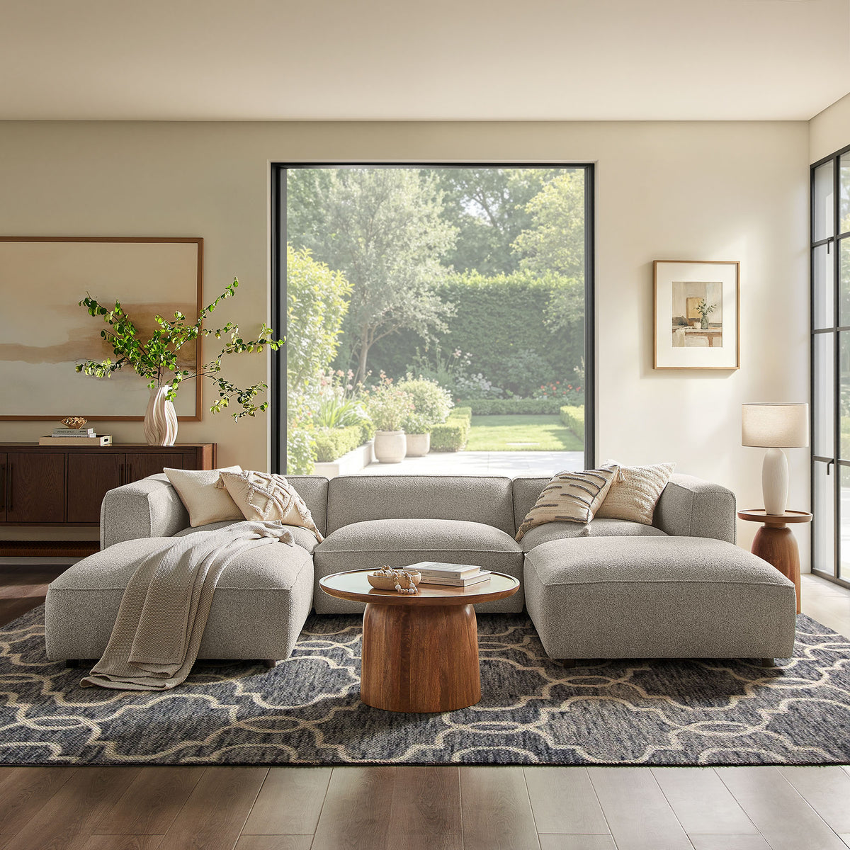 Auren 5 Piece Lattice Bouclé Upholstered Modular Sectional - Fog