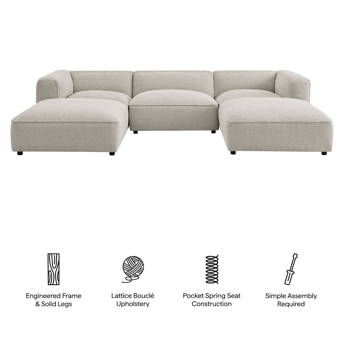 Auren 5 Piece Lattice Bouclé Upholstered Modular Sectional - Fog