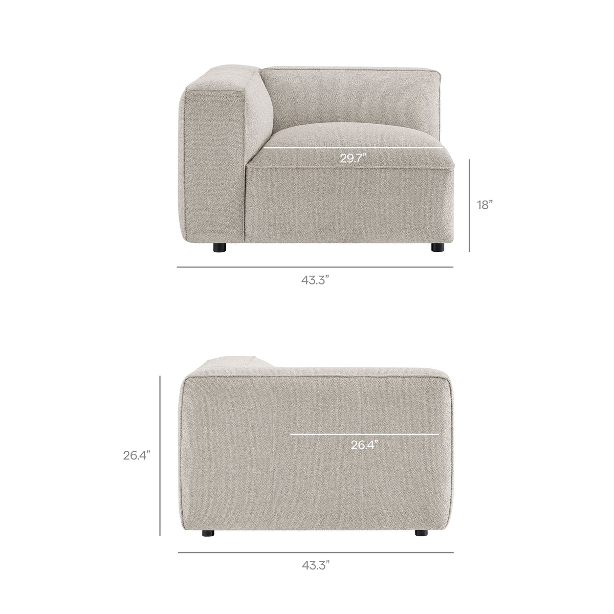 Auren 5 Piece Lattice Bouclé Upholstered Modular Sectional - Fog