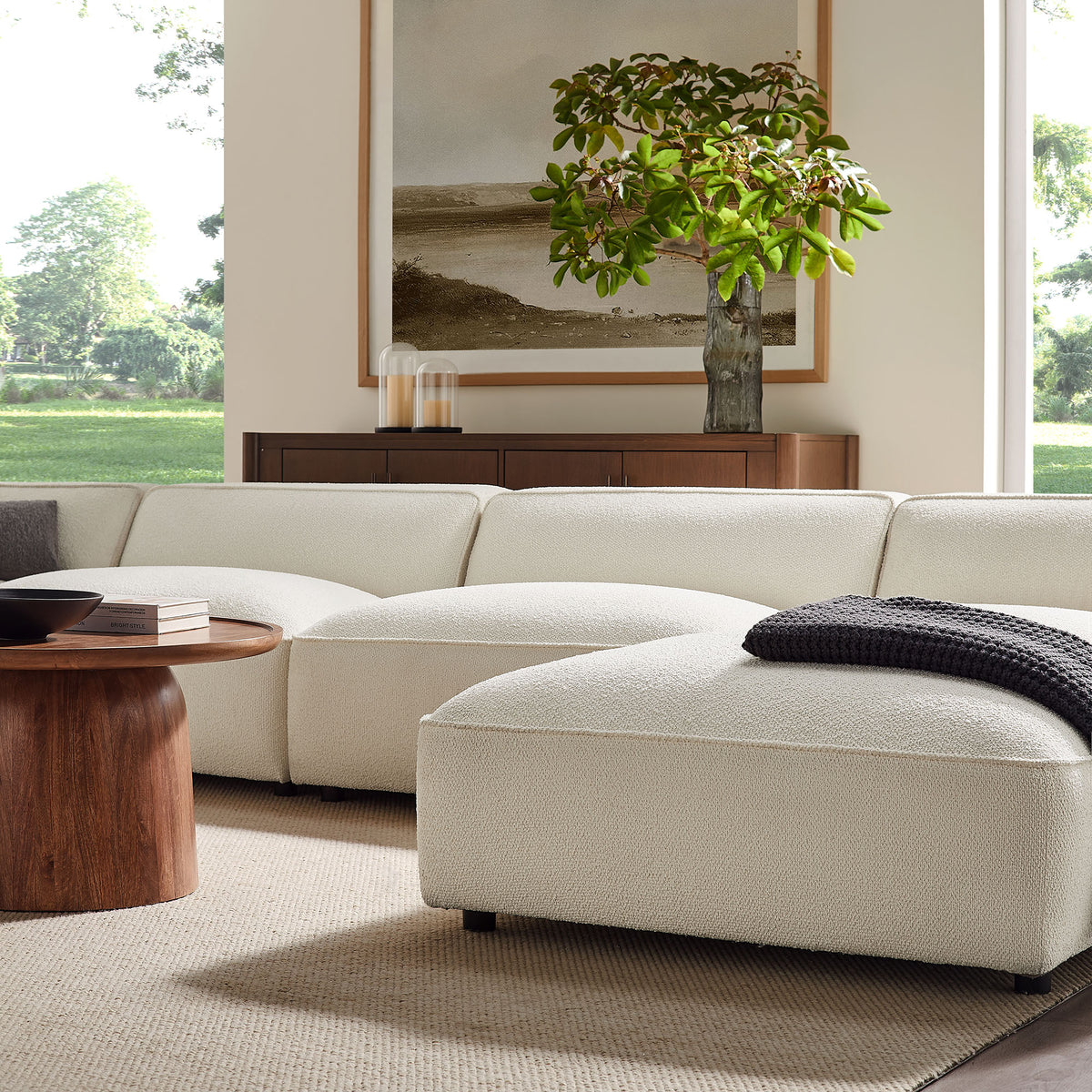 Auren 6 Piece Lattice Bouclé Upholstered Modular Sectional - Cream